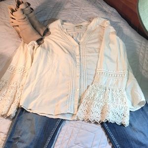 Lucky Brand Boho Cream Long Sleeved shirt